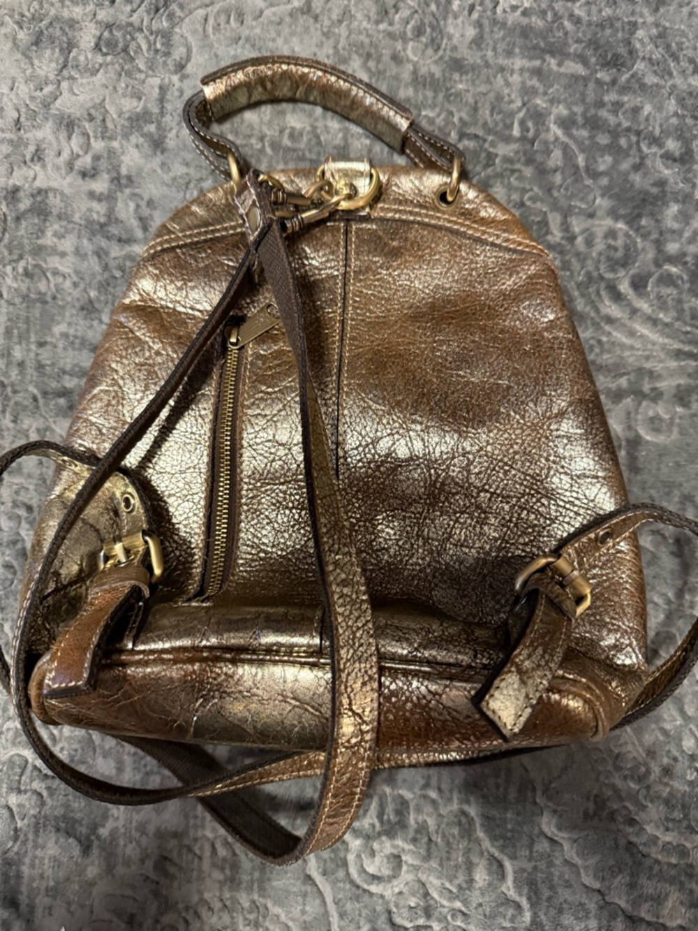 Patricia Nash Alencon backpack in a gold metallic finish. - Picture 4 of 9
